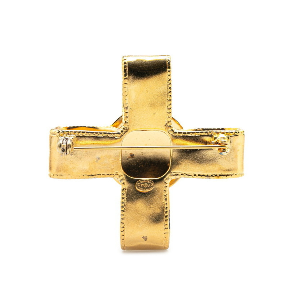 Chanel Coco Mark Ribbon Cross Motif Brooch, Gold Plated, Women's, CHANEL - Picture 2 of 4
